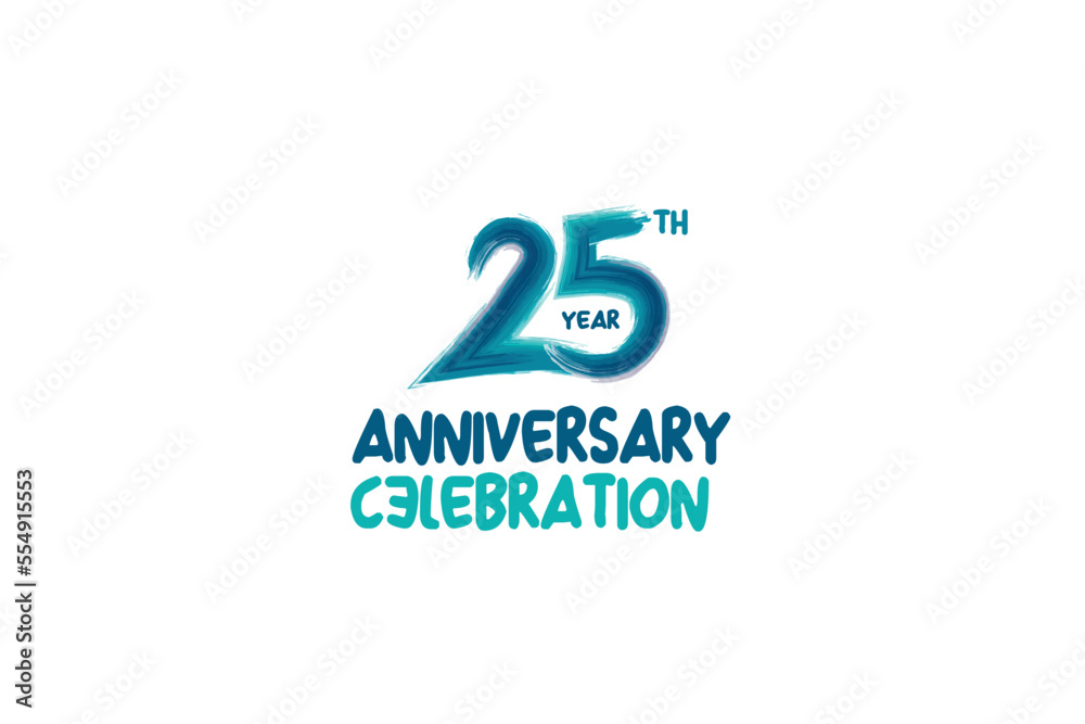25th, 25 years, 25 year anniversary celebration fun style logotype. anniversary white logo with green blue color isolated on white background, vector design for celebrating event