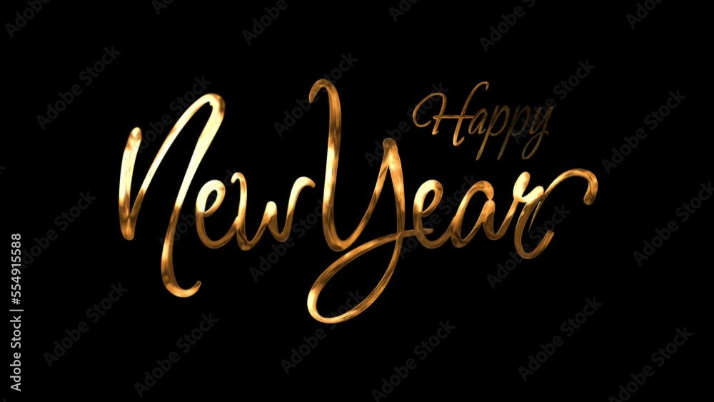 Happy New Year holidays greeting animation text, golden lettering with alpha background Happy New Year holidays greeting animation text, golden lettering with alpha background