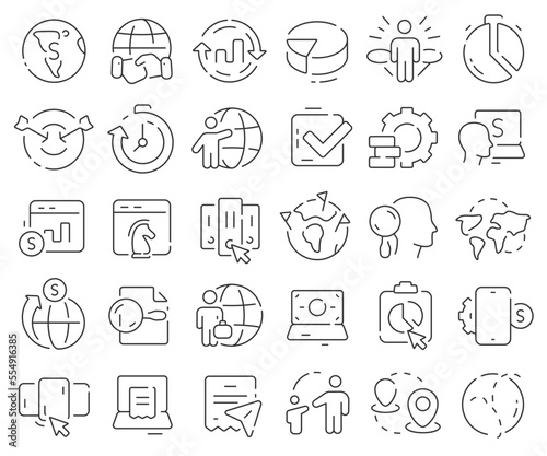 Global business line icons collection. Thin outline icons pack. Vector illustration eps10