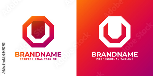 Octagon Letter U Technology Logo, suitable for any business related to technology with U initials.