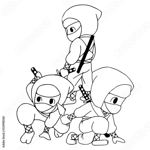 Ninjas coloring book pages vector illustration isolated on white background.