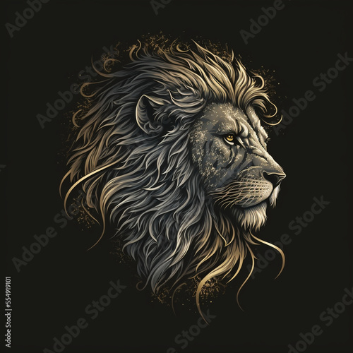 Lion logo in gold color on black background - Generated by Generative AI © Luk