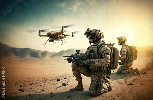Soldiers are Using Drone for Scouting During Military Operation. digital art