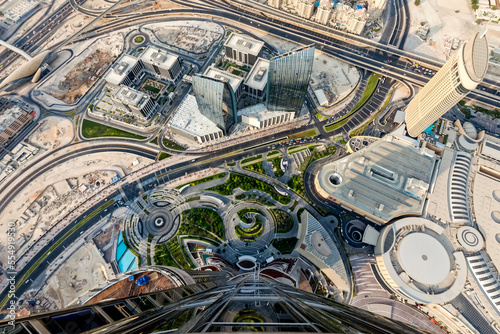 Panoramic top view of Dubai in UAE. Modern arab city architecture