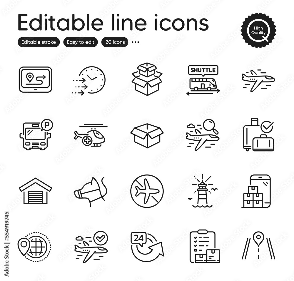 Set of Transportation outline icons. Contains icons as World travel ...