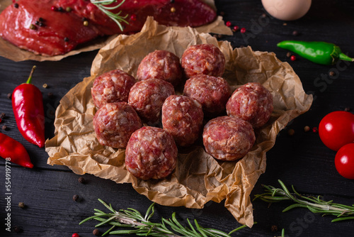 semi-finished products, juicy beef meatballs