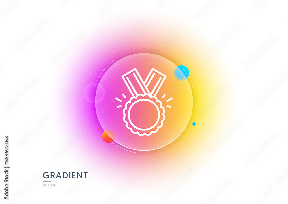 Award Medal line icon. Gradient blur button with glassmorphism. Winner achievement symbol. Glory or Honor sign. Transparent glass design. Honor line icon. Vector