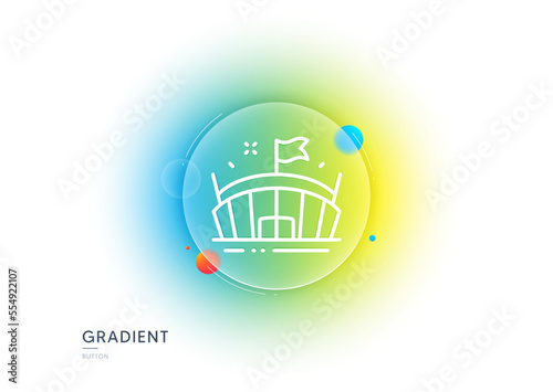 Sports stadium line icon. Gradient blur button with glassmorphism. Arena with flag sign. Sport complex symbol. Transparent glass design. Arena line icon. Vector photo