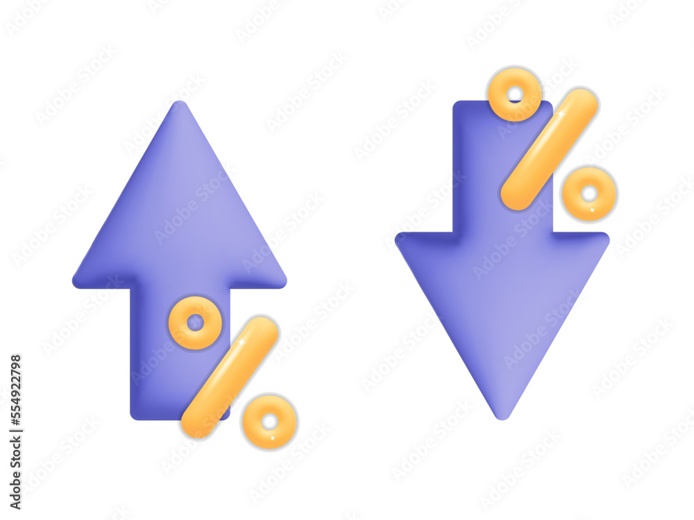 3d vector gold colored percentage symbol with arrow up cost rising icon