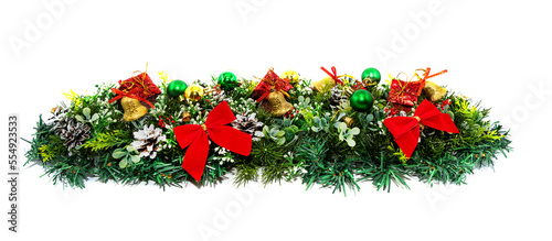 Fototapeta Naklejka Na Ścianę i Meble -  New Year or Christmas background with Christmas tree decorations and free space for an inscription