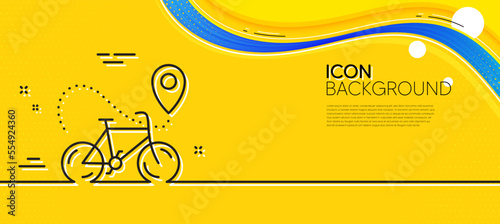 Bike delivery line icon. Abstract yellow background. Contactless order sign. Package delivery symbol. Minimal bike delivery line icon. Wave banner concept. Vector