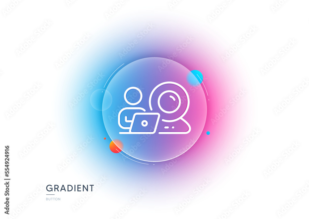 Video conference line icon. Gradient blur button with glassmorphism. Online training sign. Webcam presentation symbol. Transparent glass design. Video conference line icon. Vector