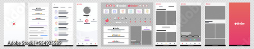 Set Tinder screen social media and social network interface template. Tinder mockup. Editorial vector. photo