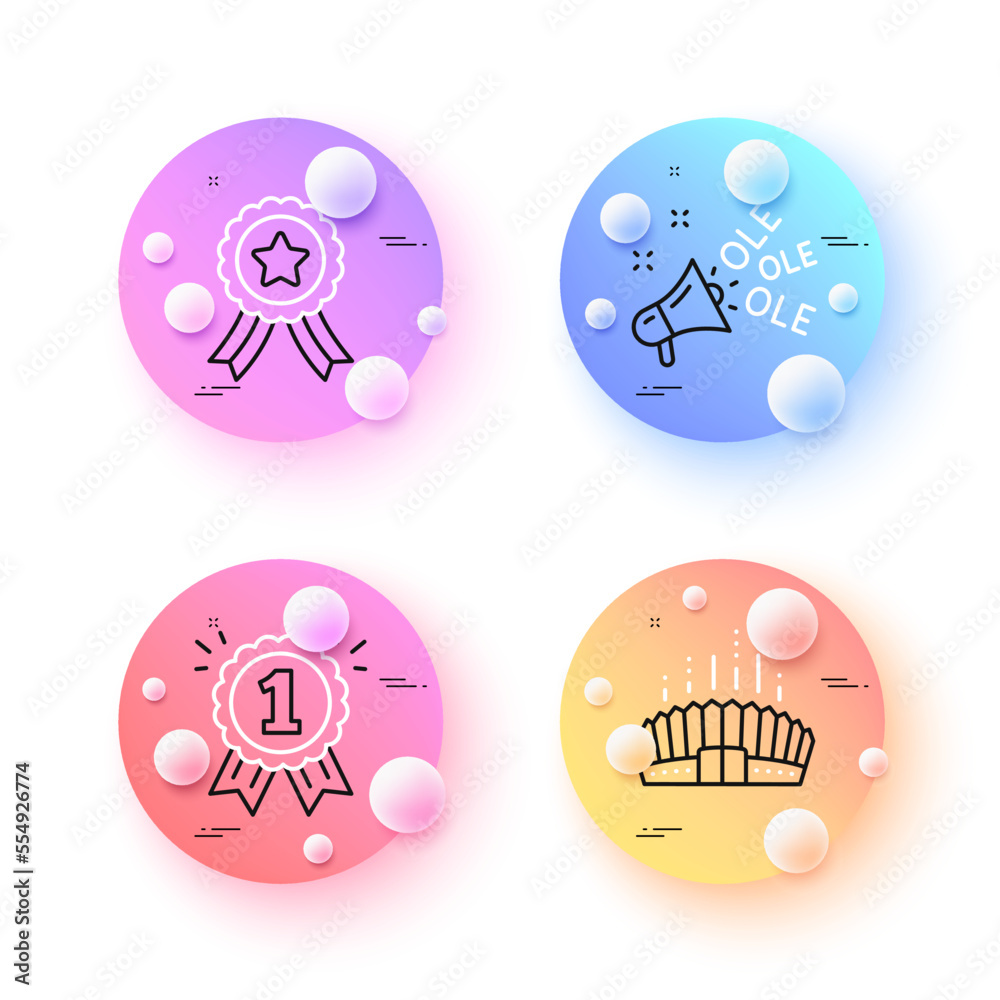 Winner ribbon, Reward and Ole chant minimal line icons. 3d spheres or balls buttons. Arena stadium icons. For web, application, printing. Best award, First place, Megaphone. Vector Winner ribbon, Reward and Ole chant minimal line icons. 3d spheres or balls buttons. Arena stadium icons. For web, application, printing. Best award, First place, Megaphone. Vector