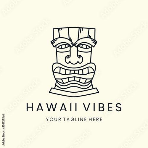 Hawaii mask line art logo vector icon illustration design, tiki god wooden african vector image