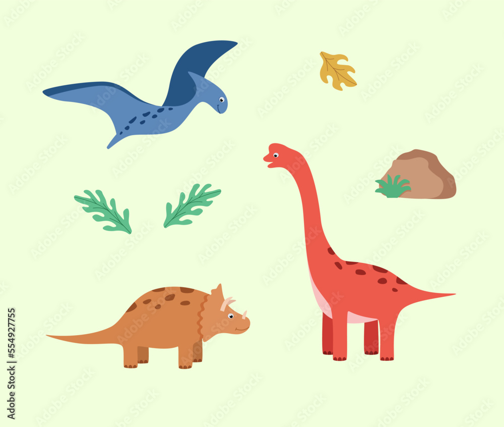 Cartoon set of funny dinosaurs. Vector illustration of cute dinosaur characters. Cartoon set of funny dinosaurs. Vector illustration of cute dinosaur characters.