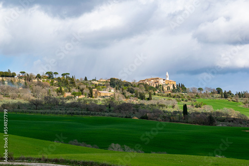view to the hill and the old town of Pienza