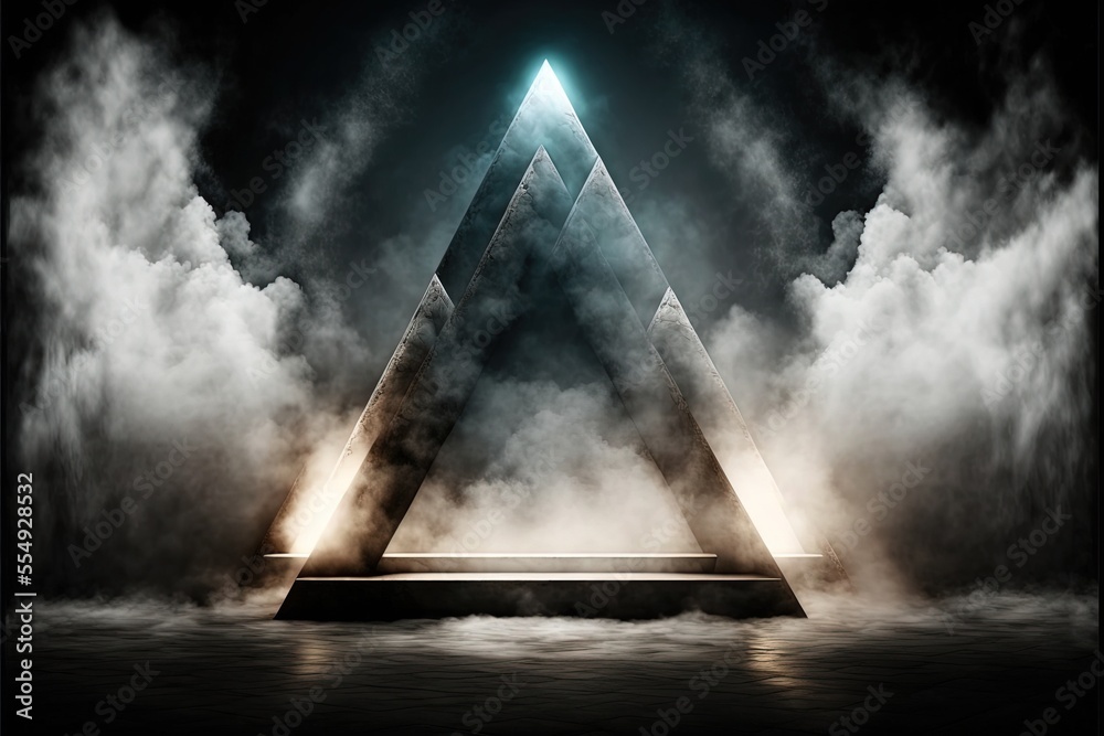 abstract glowing triangle shape with smoke and dramatic light ai generative artwork