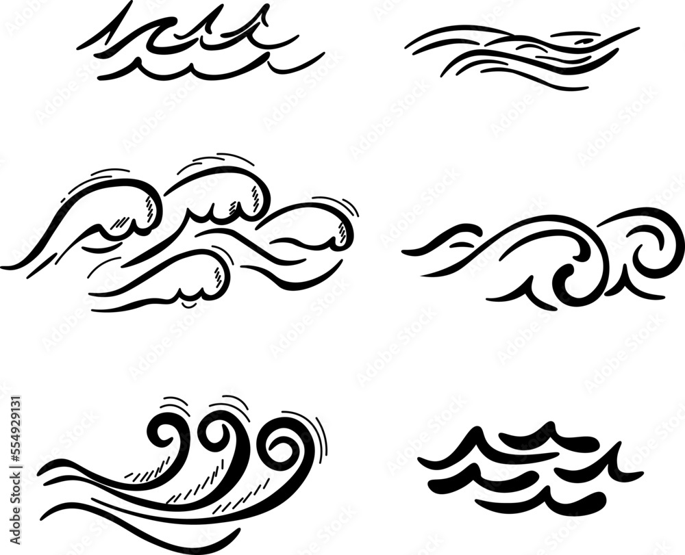 set of hand drawn waves