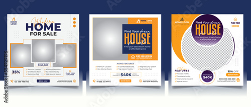 Real estate business social media post. House property sale marketing square web banner template photo