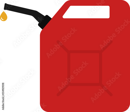 Can of fuel. Canister with gasoline. Red jerrycan with fuel. Icon of jerry for diesel and petrol. Flat cartoon icon vector.