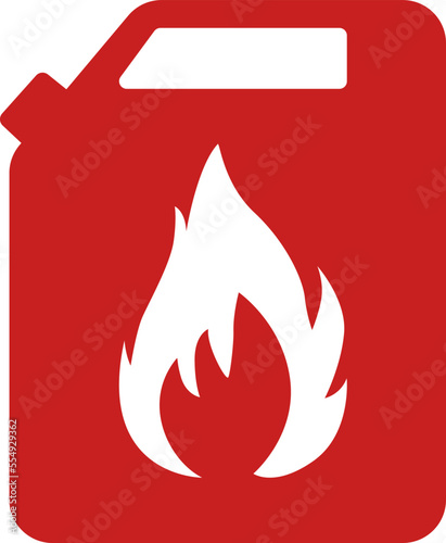 Can of fuel. Canister with gasoline. Red jerrycan with fuel. Icon of jerry for diesel and petrol. Flat cartoon icon vector.