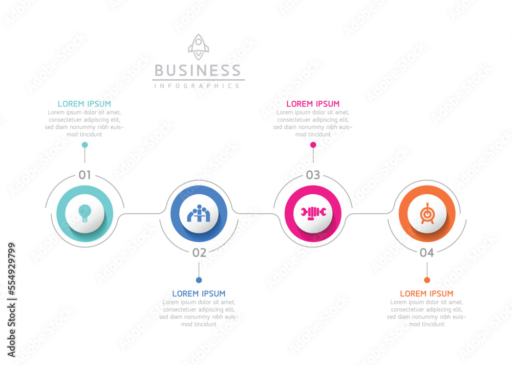 Circular Connection Steps business Infographic Template with 4 Element