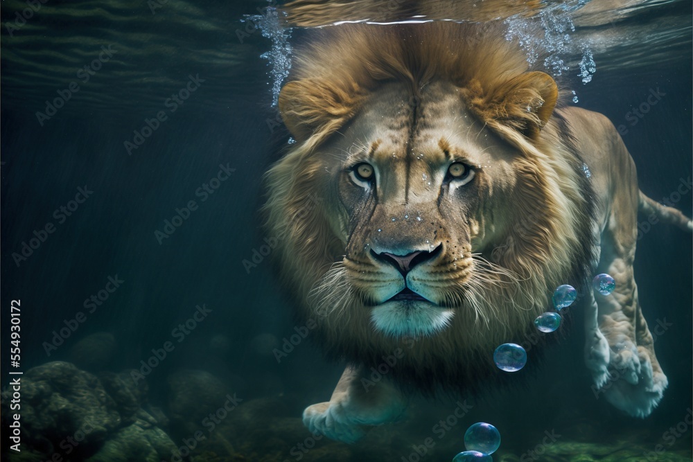 Lion underwater Generative AI