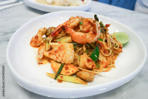 shrimp and squid pasta or seafood pasta or seafood spaghetti ,pasta or spicy pasta