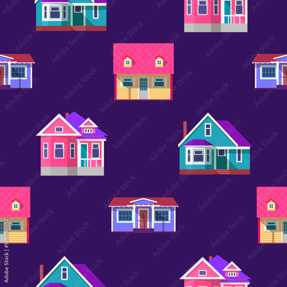 Bright pattern of houses in flat style. Vector illustration Bright pattern of houses in flat style. Vector illustration