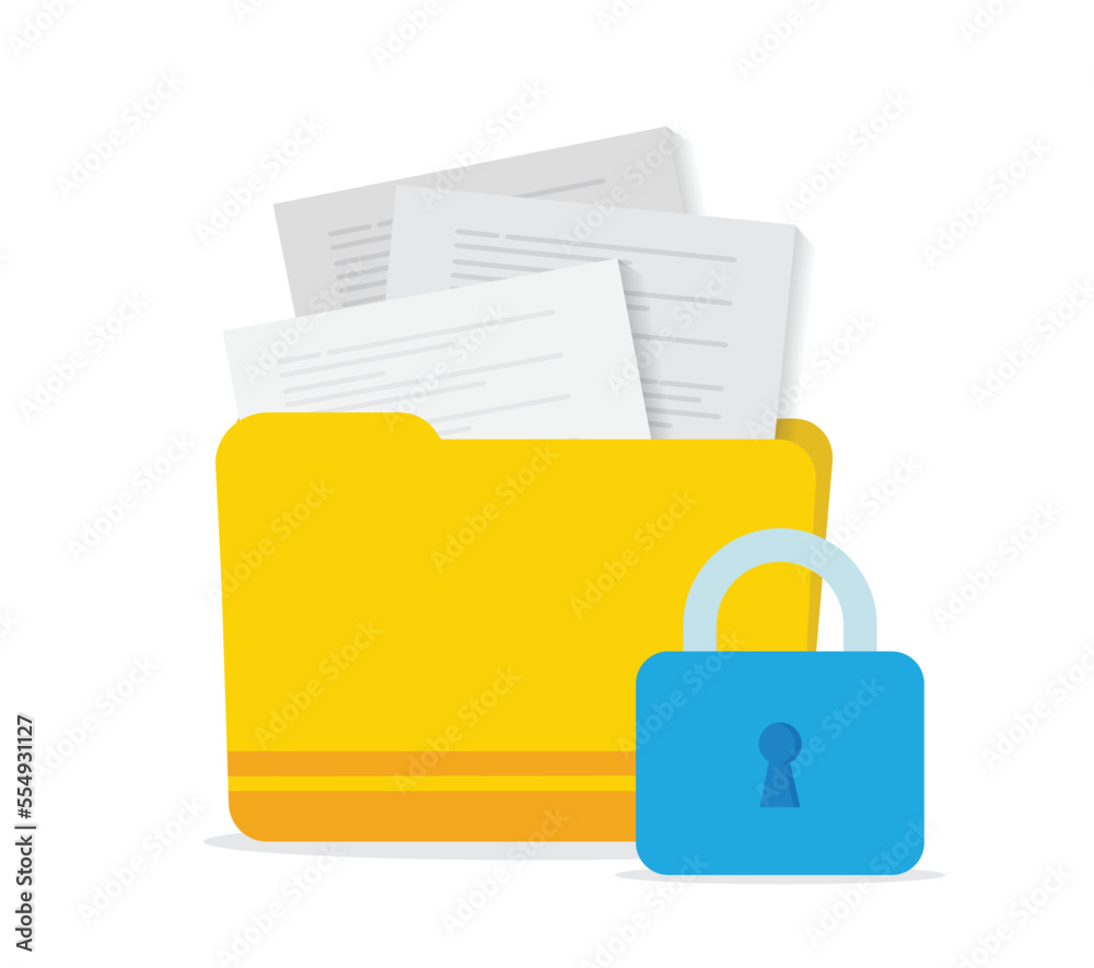 Document Folder with Padlock. Concept of Business Security, Data Protection and Confidentiality. Safety, Encryption and Privacy.