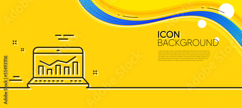 Marketing statistics line icon. Abstract yellow background. Web analytics symbol. Laptop or Notebook sign. Minimal web analytics line icon. Wave banner concept. Vector