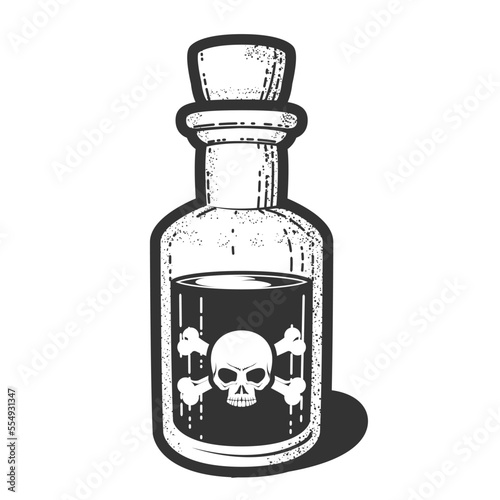 Old bottle with poison, vial with skull and crossbones, ventage phial with medicine and corck, vector