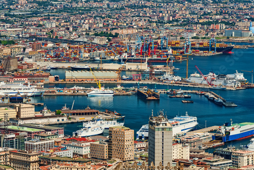 Naples seaport with ships and moorings.