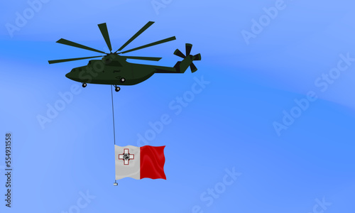 Helicopter flies with the flag of Malta, the flag of Malta in the sky. National holiday. vector illustration eps10