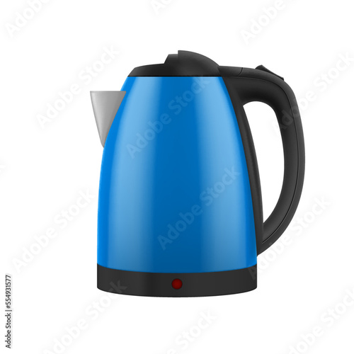 Household Electric Kettle with Closed Lid in Blue Color. Realistic Kitchen Appliance to Heat Water and Make Hot Drinks on White Background