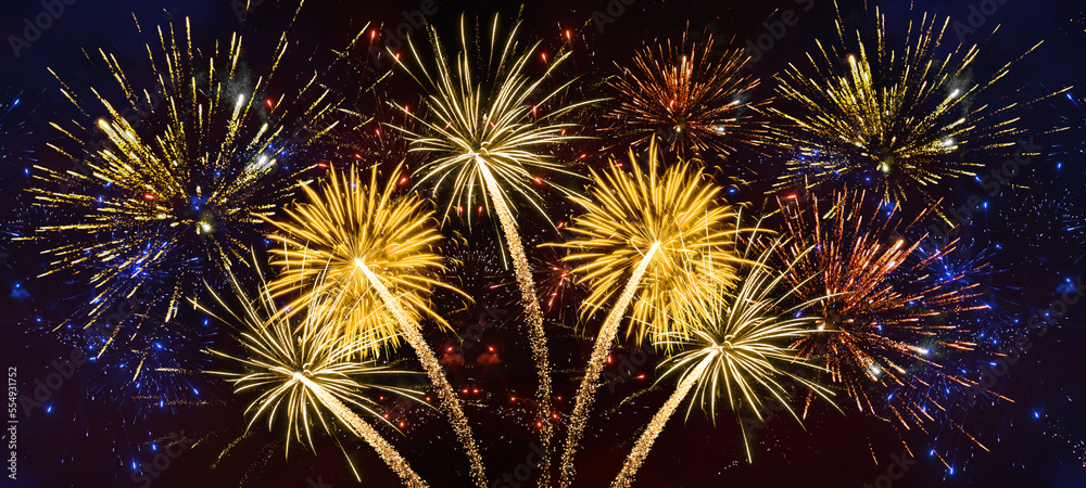 2024 Happy New Year holiday Greeting Card banner - Firework fireworks pyrotechnics on black night texture background 2024 Happy New Year holiday Greeting Card banner - Firework fireworks pyrotechnics on black night texture background