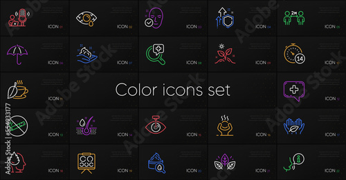 Set of Difficult stress, Health skin and Umbrella line icons. Include Eye laser, Medical chat, Vision board icons. Mint tea, Ð¡onjunctivitis eye, Improving safety web elements. Vector