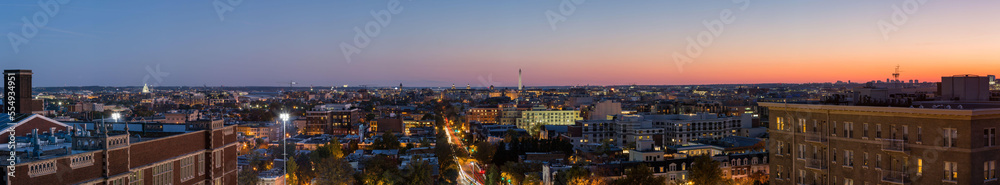 A view of the skyline lit with the Washington Monument and United States Capitol.; Washington, District of Columbia, United States of America A view of the skyline lit with the Washington Monument and United States Capitol.; Washington, District of Columbia, United States of America