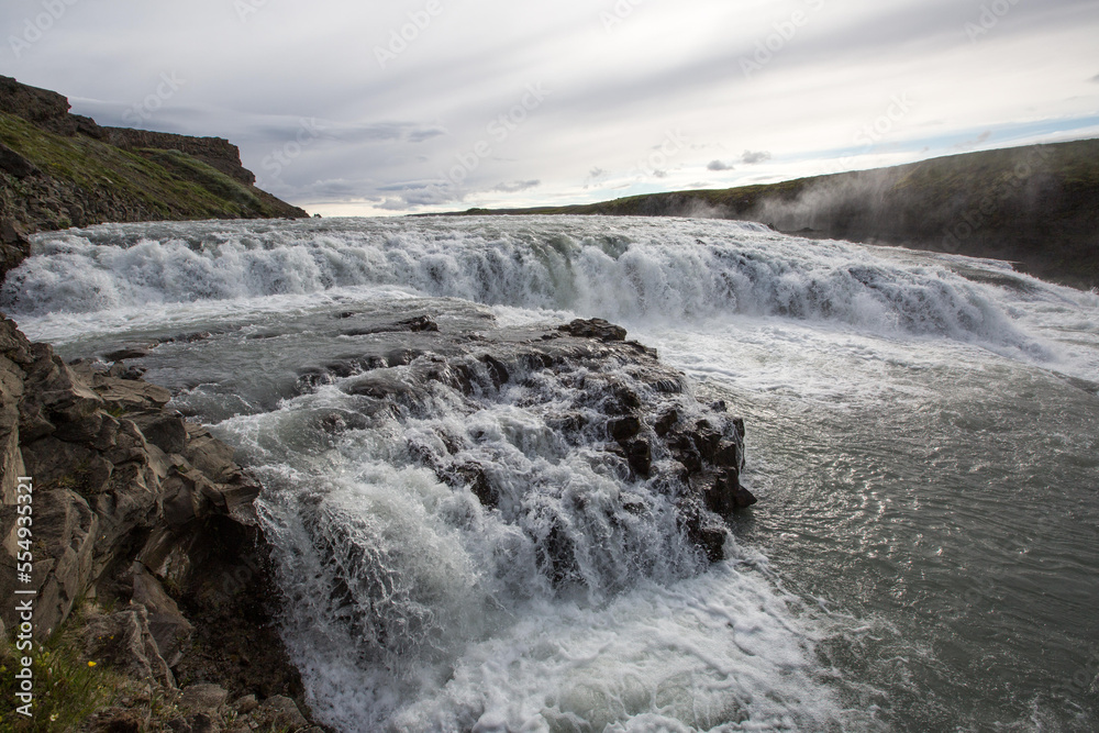A view of Gullfoss waterfall.; Gulfoss, Iceland A view of Gullfoss waterfall.; Gulfoss, Iceland