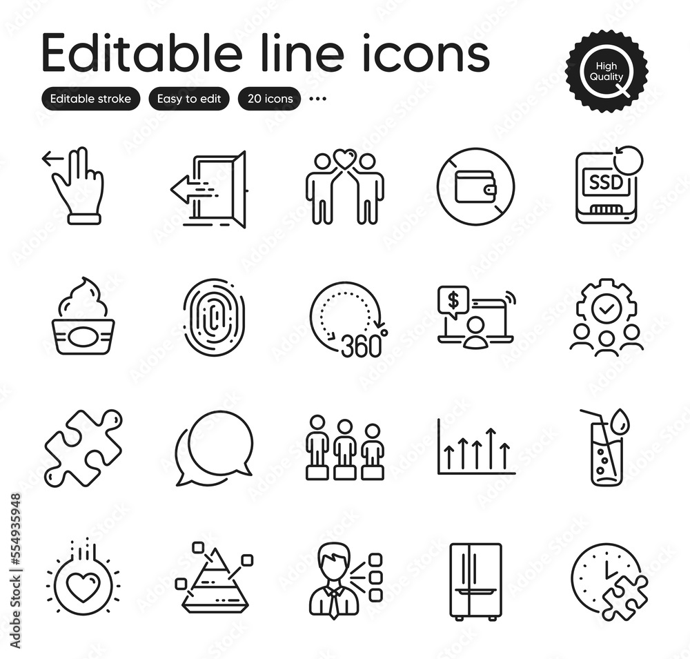 Set of Business outline icons. Contains icons as Entrance, Teamwork and Ice cream elements. Online shopping, Touchscreen gesture, Wallet web signs. Friends couple, Puzzle time. Vector Set of Business outline icons. Contains icons as Entrance, Teamwork and Ice cream elements. Online shopping, Touchscreen gesture, Wallet web signs. Friends couple, Puzzle time. Vector