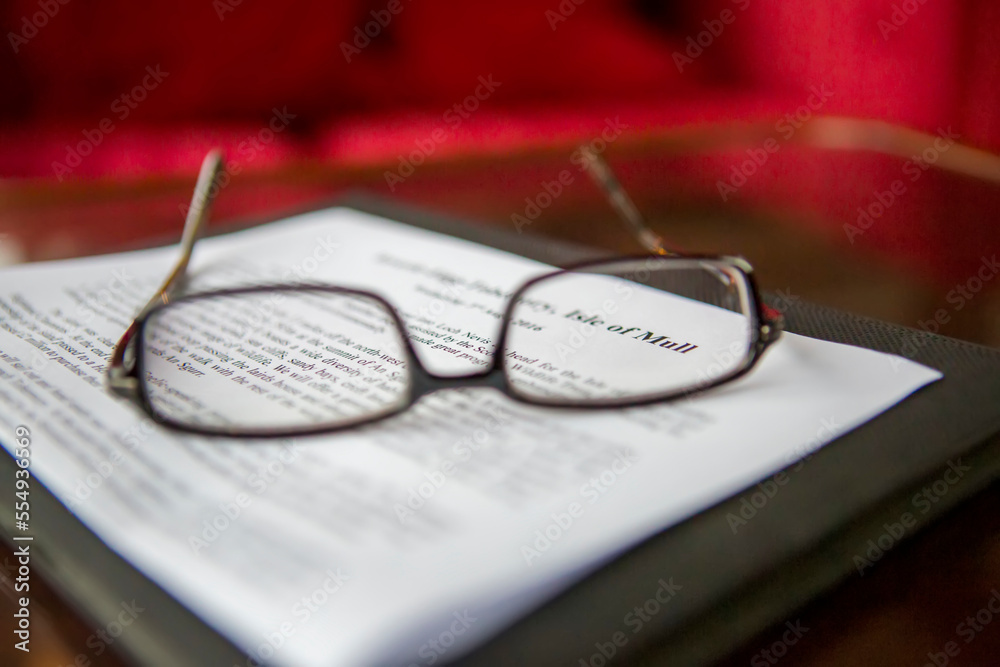 Eyeglasses frame a travel itinerary about the Isle of Mull, Scotland; Isle of Mull, Scotland Eyeglasses frame a travel itinerary about the Isle of Mull, Scotland; Isle of Mull, Scotland