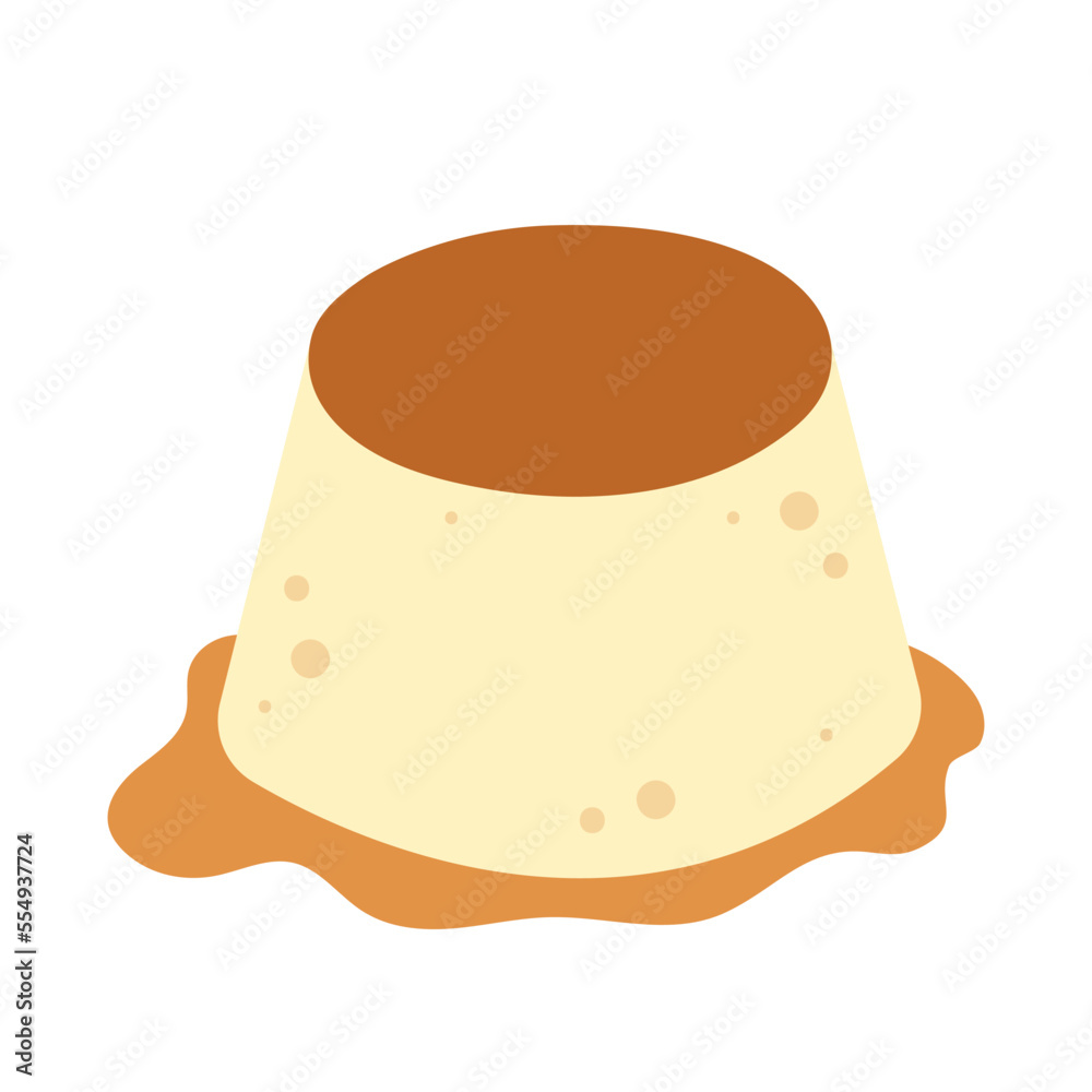 Purin. Japanese custard pudding topped with caramel sauce. Asian sweet dessert. Flat vector illustration isolated on white background. Purin. Japanese custard pudding topped with caramel sauce. Asian sweet dessert. Flat vector illustration isolated on white background.