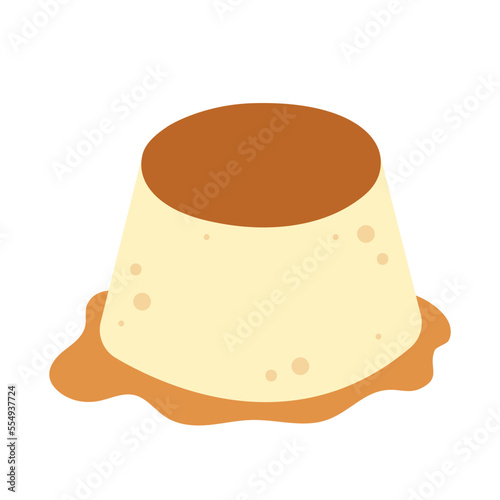Purin. Japanese custard pudding topped with caramel sauce. Asian sweet dessert. Flat vector illustration isolated on white background. 