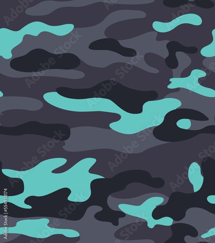 Vector gray blue camouflage pattern, classic texture, trendy print.
