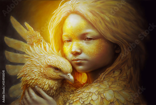 Reborn of the Sun Being, a sun daughter with a bird