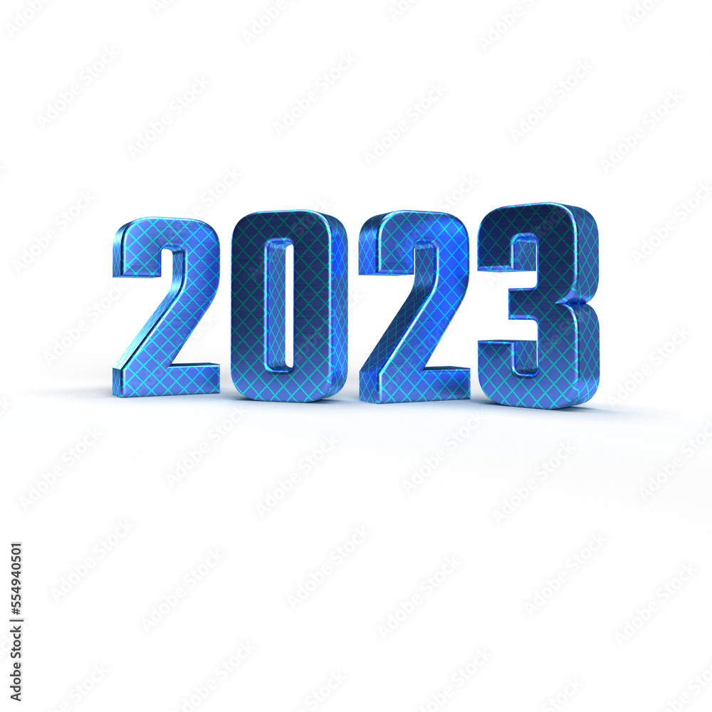 Number 2023 golden in 3d render illustration