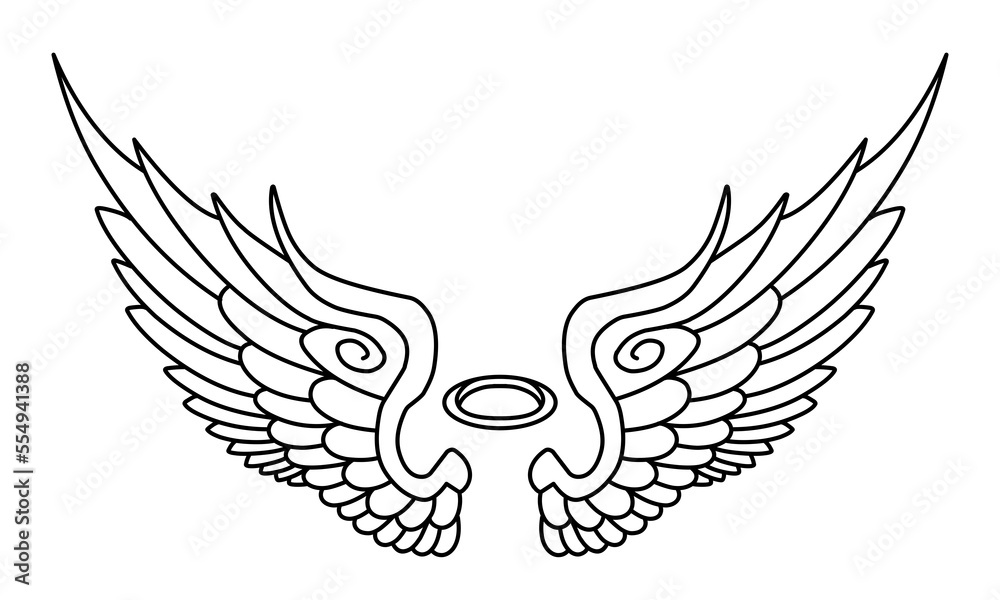 Obraz premium Free vector angel wings line art style