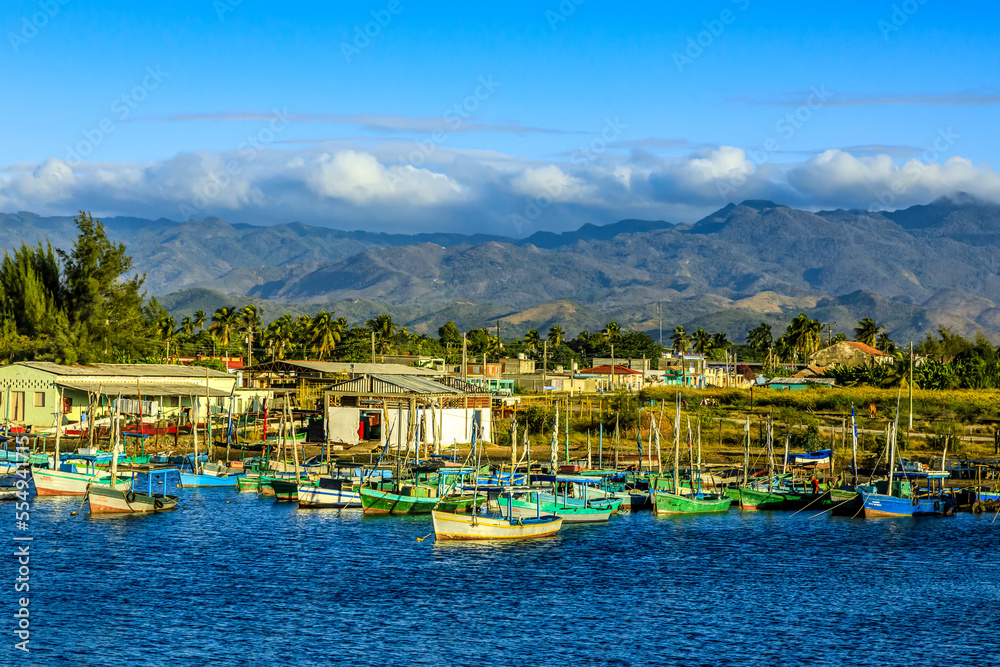Fishing boats in the harbor in Trinidad, Cuba.