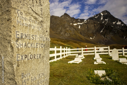 Ernest Shackleton's grave in the whaler's cemetery in Grytviken. photo
